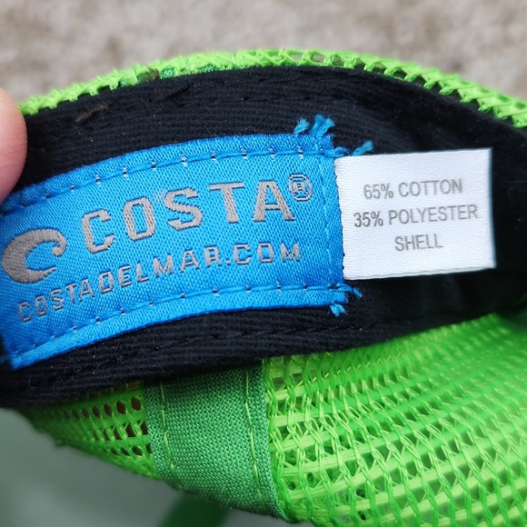 Costa Del Mar Black Neon Green Mesh Trucker Hat Fishing Cap Adjustable - Picture 3 of 3